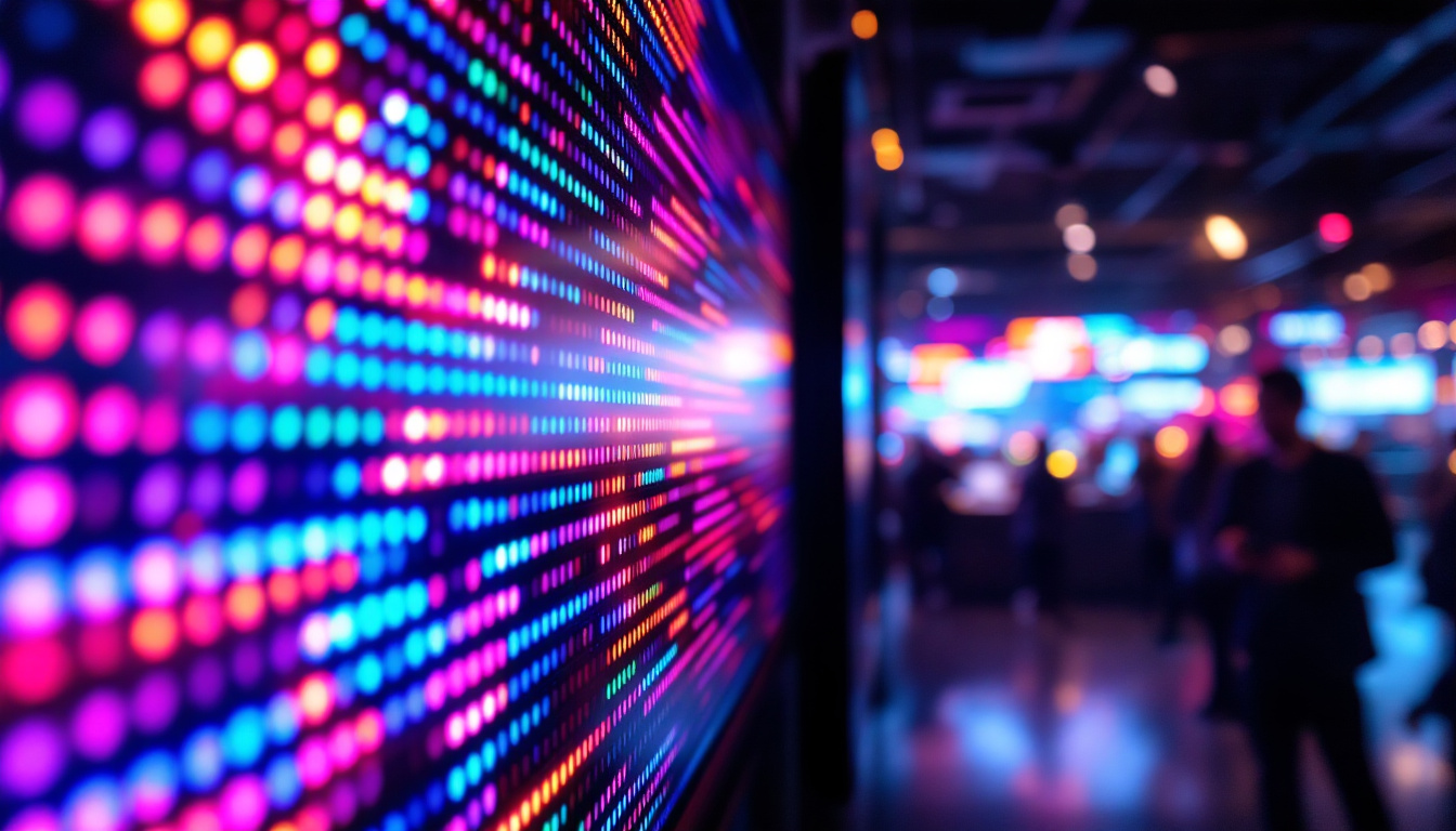 A photograph of a vibrant led display panel in use