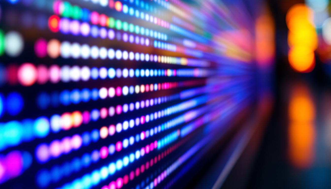 A photograph of a close-up of a vibrant led display in use