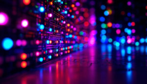 A photograph of a vibrant display of colorful poe led lights in a darkened environment