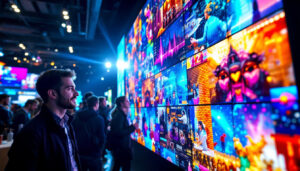 A photograph of a vibrant led video wall in action at an event