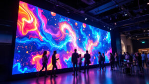 A photograph of a vibrant direct view led video wall in action