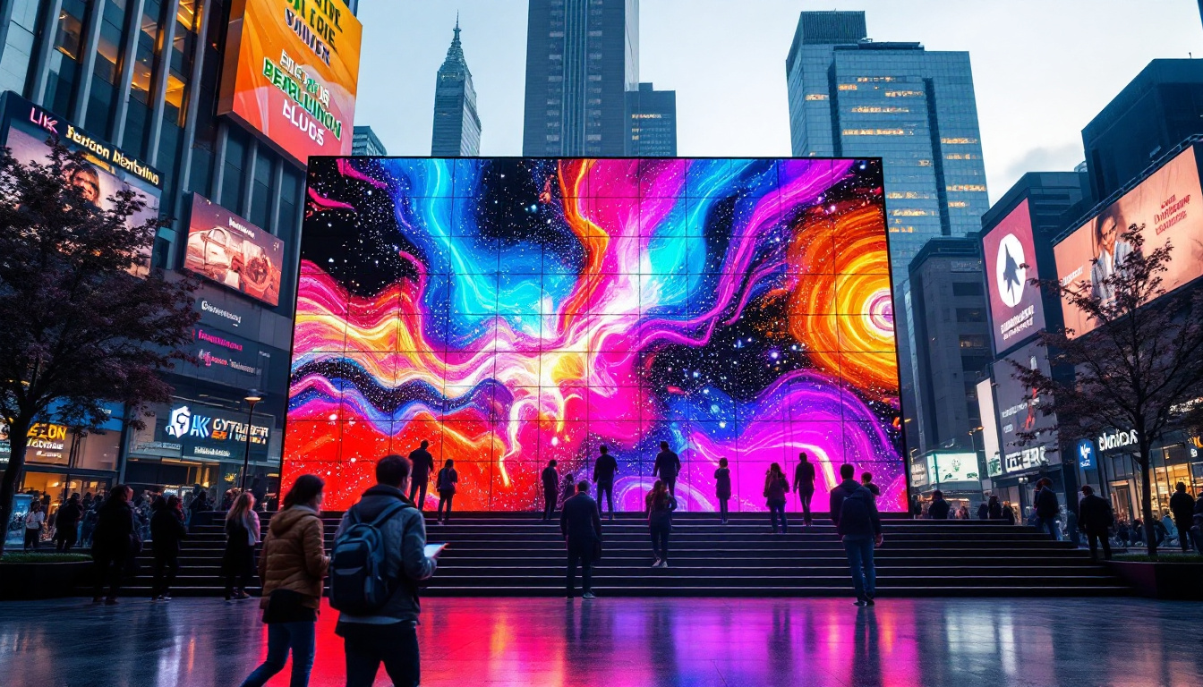 A photograph of a vibrant led display in an urban setting