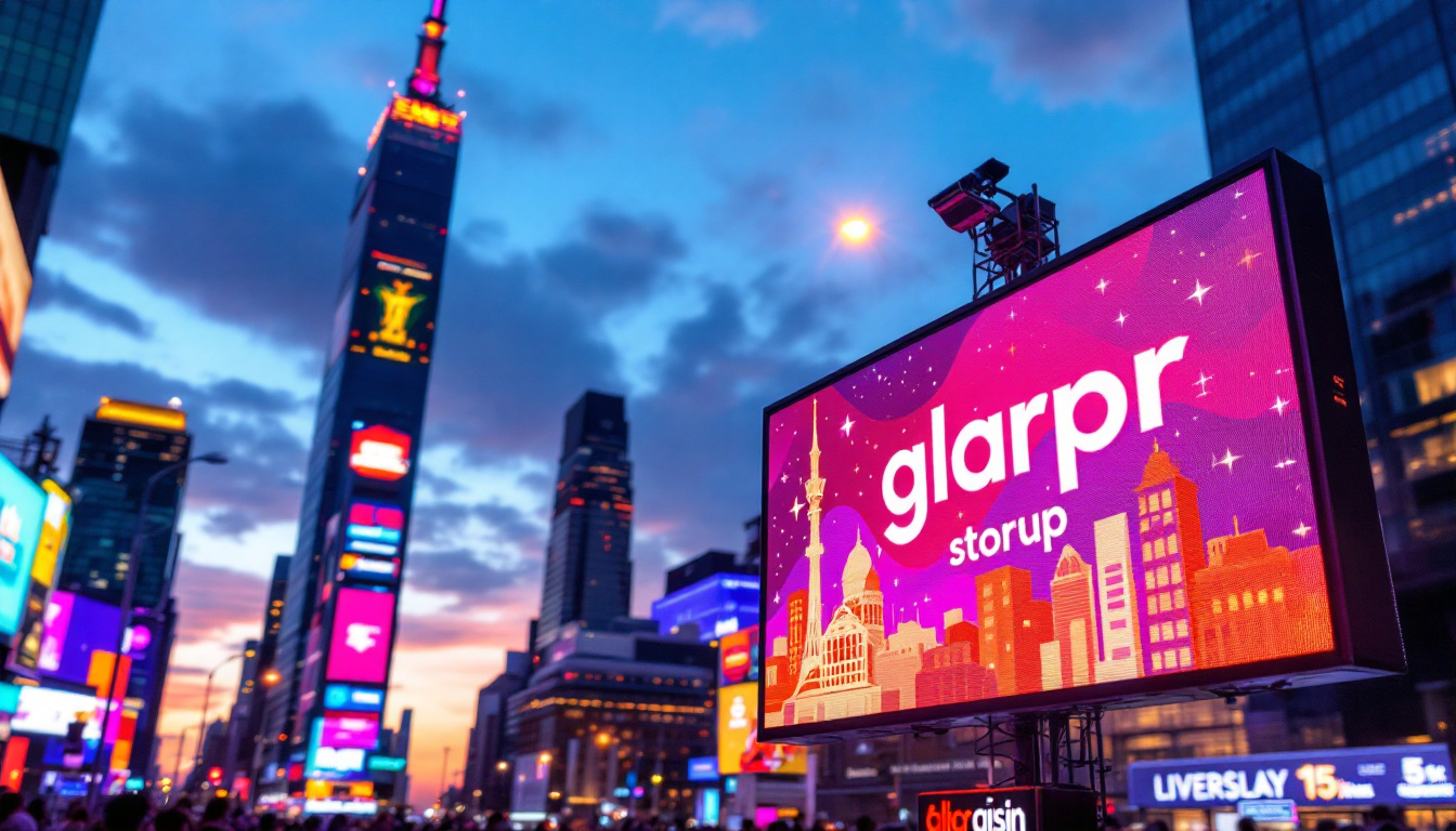 A photograph of a vibrant led display in a dynamic urban setting