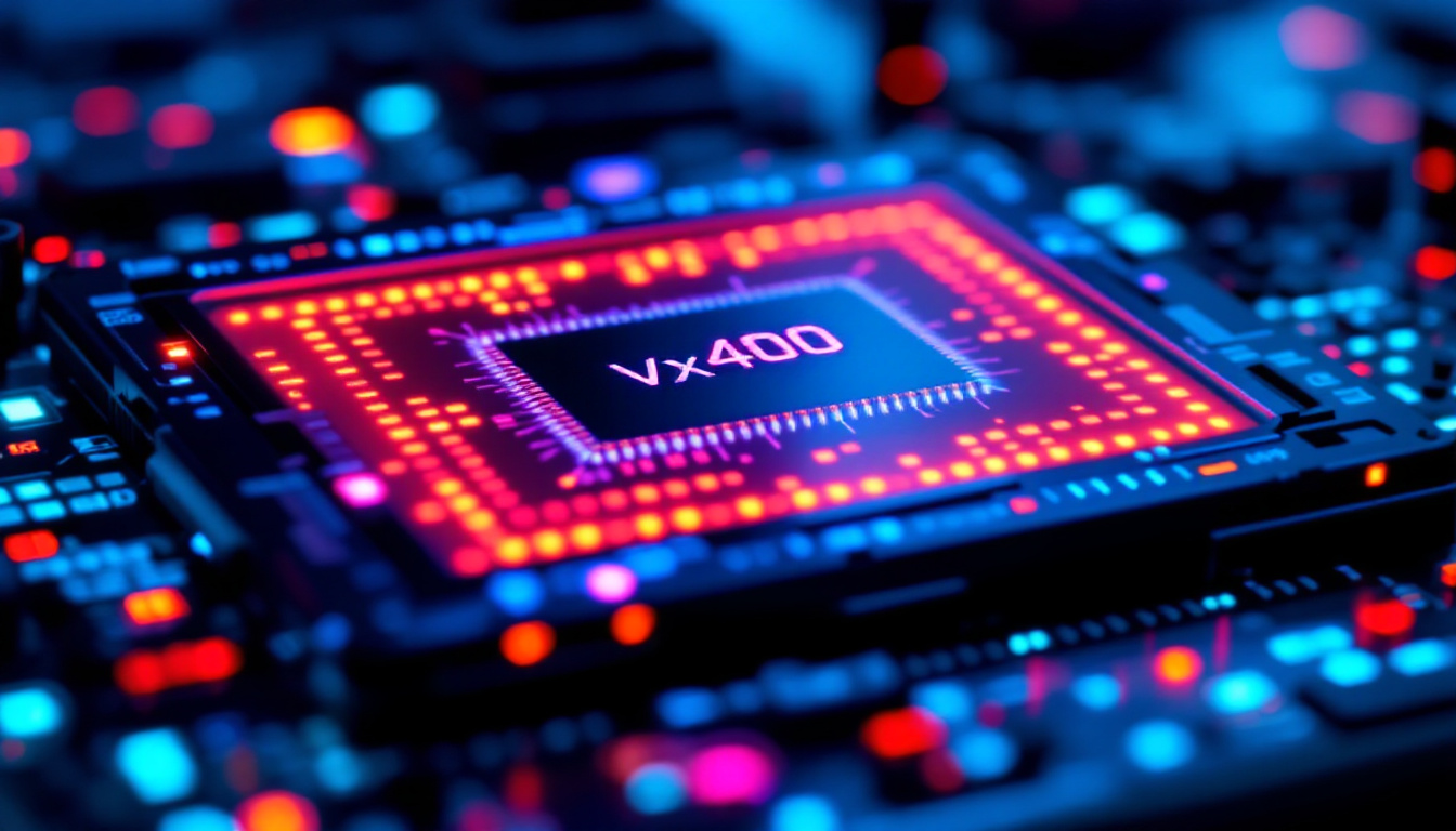 A photograph of a close-up shot of the vx400 processor's led display in action