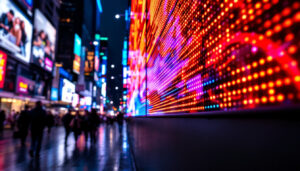 A photograph of a vibrant led display in action