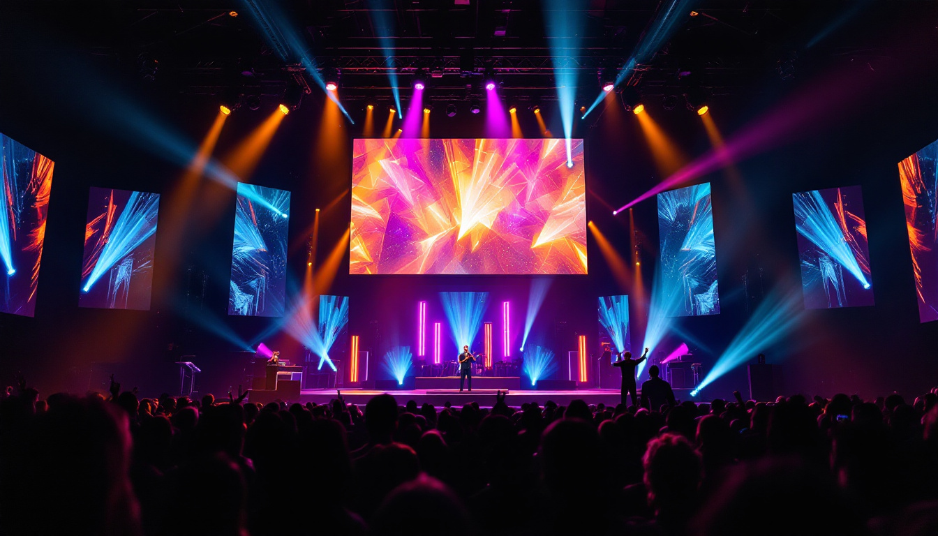 A photograph of a vibrant church stage featuring an led display in action