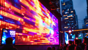 A photograph of a vibrant led display in action