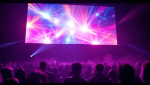 A photograph of a vibrant led stage screen in action during an event