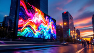 A photograph of a vibrant led display in action