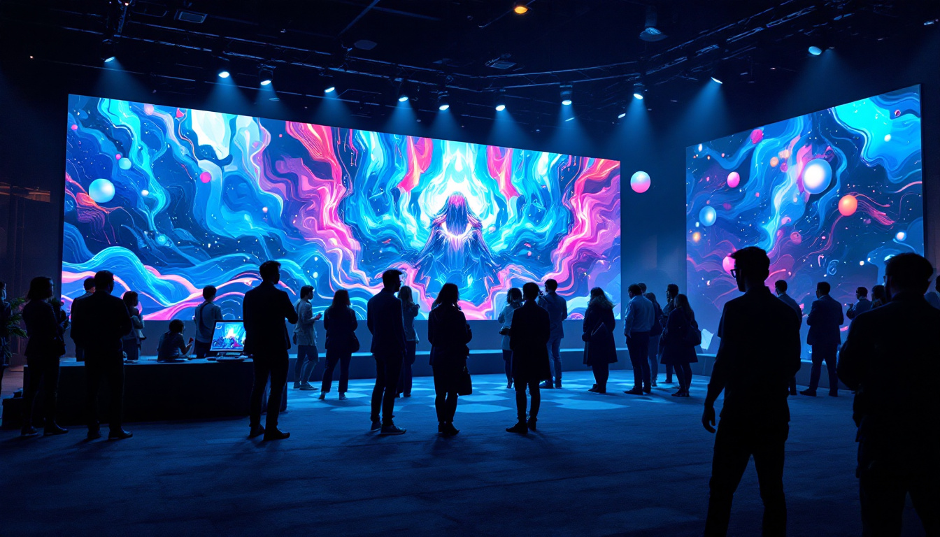 A photograph of capture a photograph of a vibrant led video wall in an engaging setting