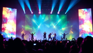A photograph of a vibrant led screen in action during a live stage event