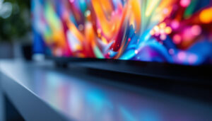 A photograph of a close-up shot of a vibrant microled display showcasing intricate details and vivid colors