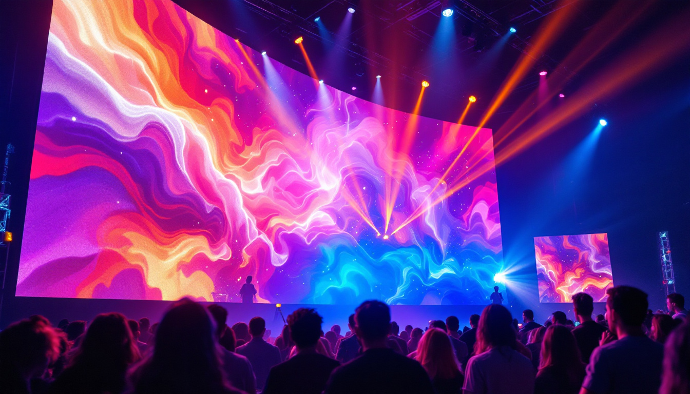 A photograph of capture a photograph of a vibrant led screen display in an engaging event setting