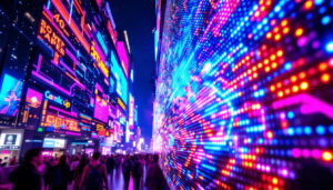 A photograph of a vibrant led display in action