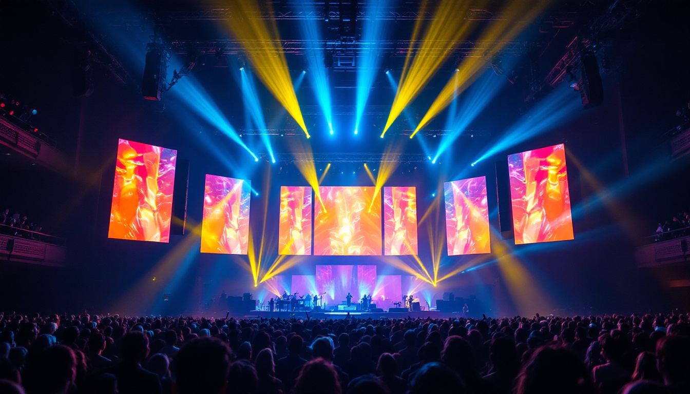 A photograph of capture a photograph of the vibrant led display at the brooklyn tabernacle during a lively service