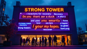 A photograph of a vibrant led display outside the strong tower drug rehab facility