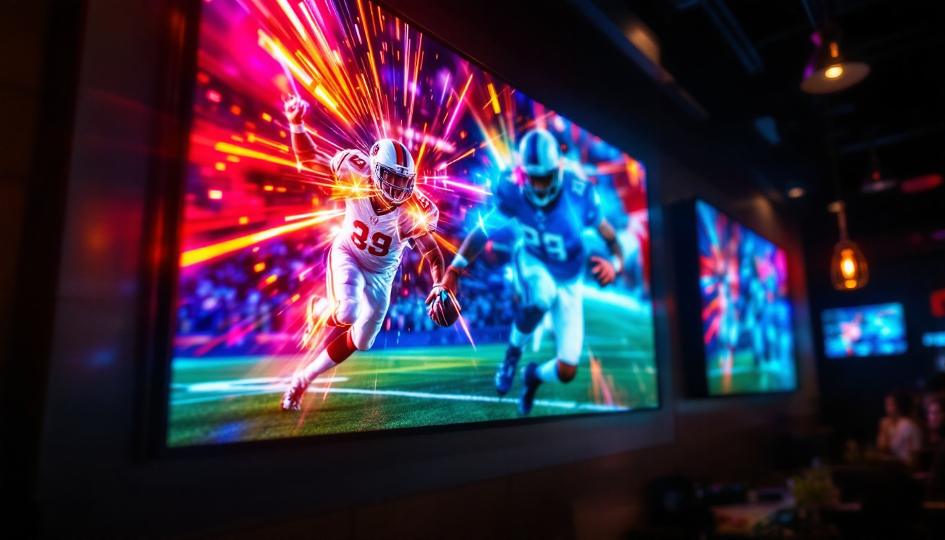 A photograph of capture a photograph of the vibrant led display at buffalo wild wings in san bernardino