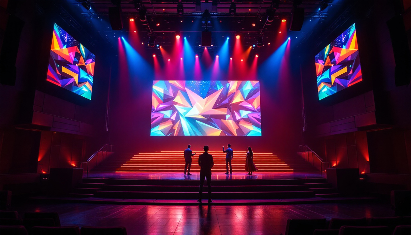 A photograph of a vibrant theater stage illuminated by dynamic led displays