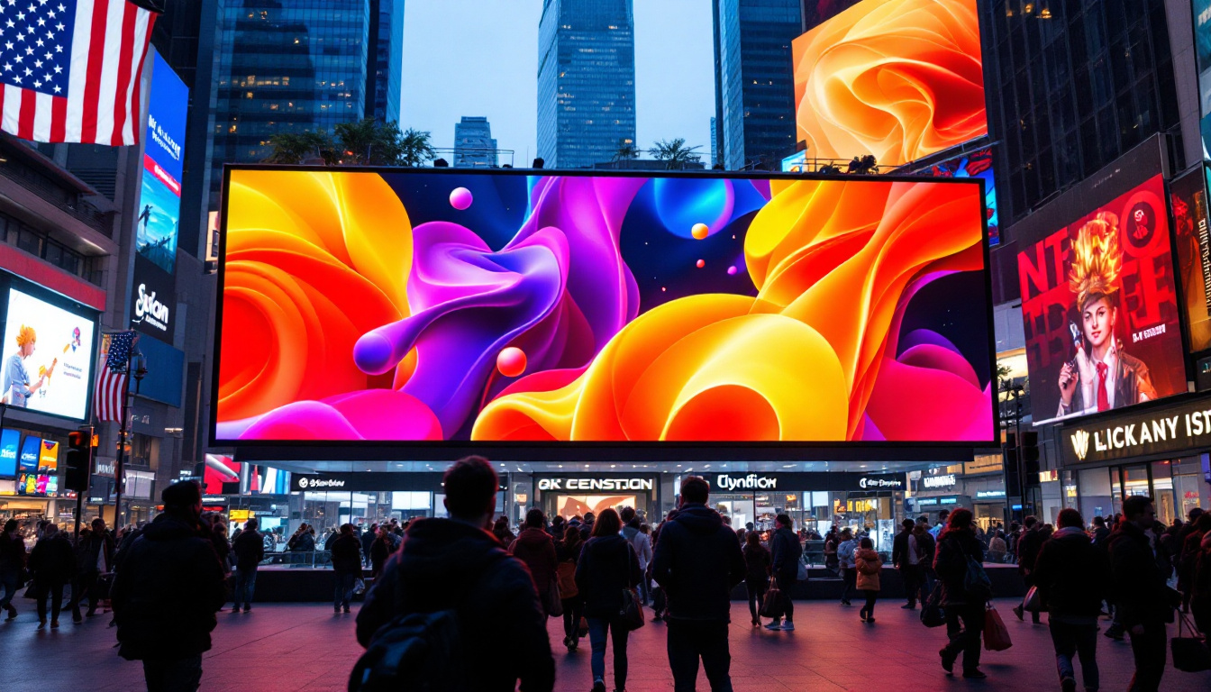 A photograph of a vibrant led display in a bustling urban environment