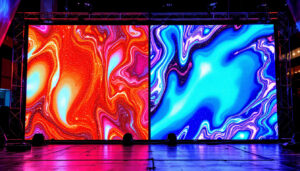 A photograph of capture a photograph of a side-by-side comparison of a traditional led display and an smd led display