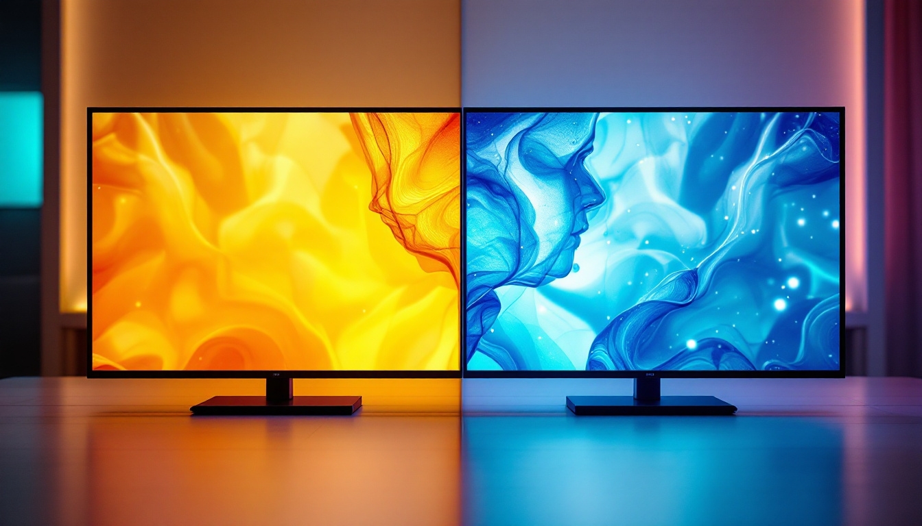 A photograph of capture a photograph of a side-by-side comparison of an smd display and an led display