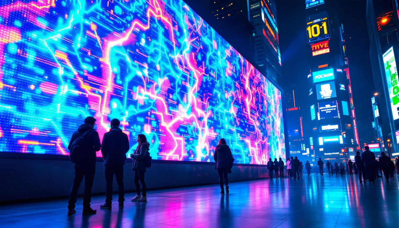 A photograph of a vibrant led display in an urban setting