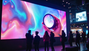 A photograph of a vibrant led display in a commercial setting