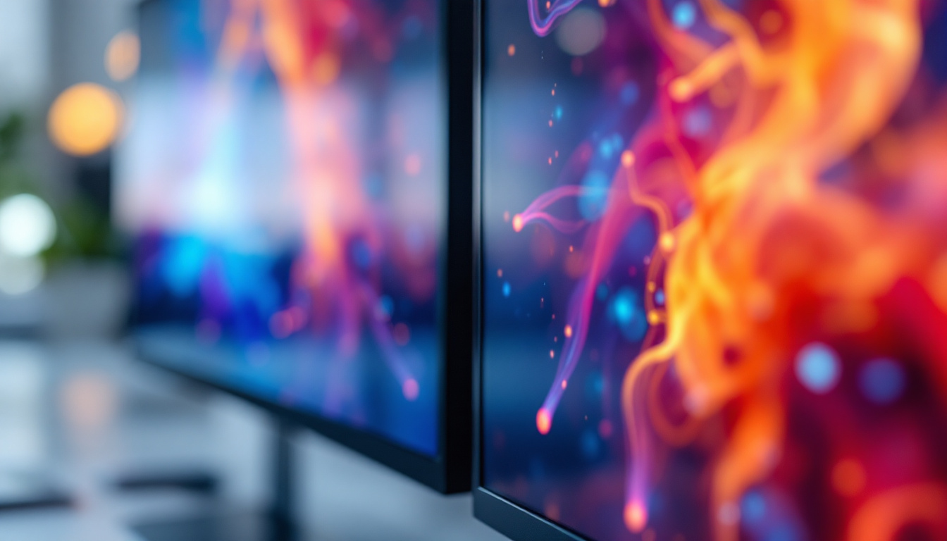 A photograph of a side-by-side comparison of an lcd and an led display