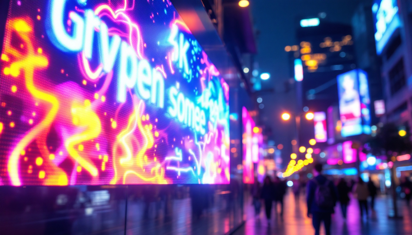 A photograph of a vibrant led display in an urban setting