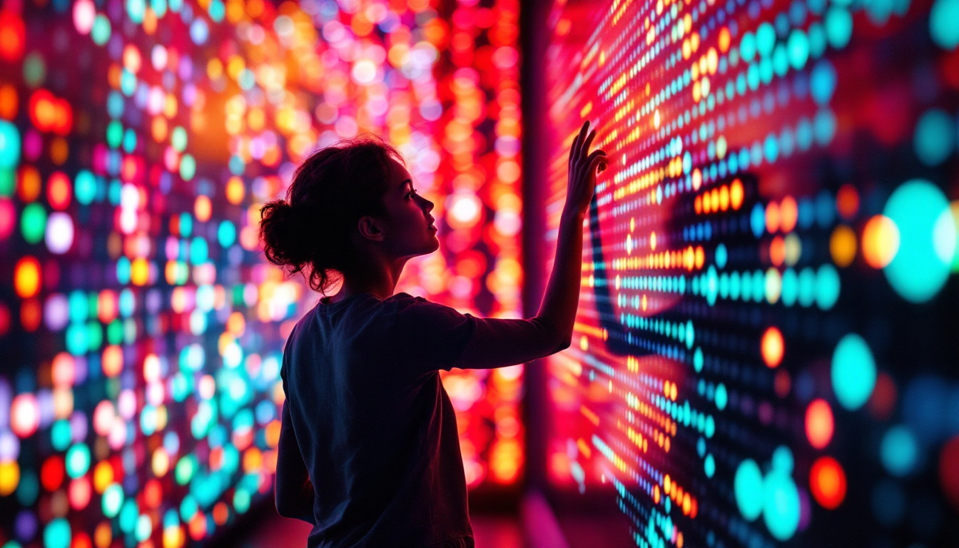 A photograph of a vibrant led dot screen display in action