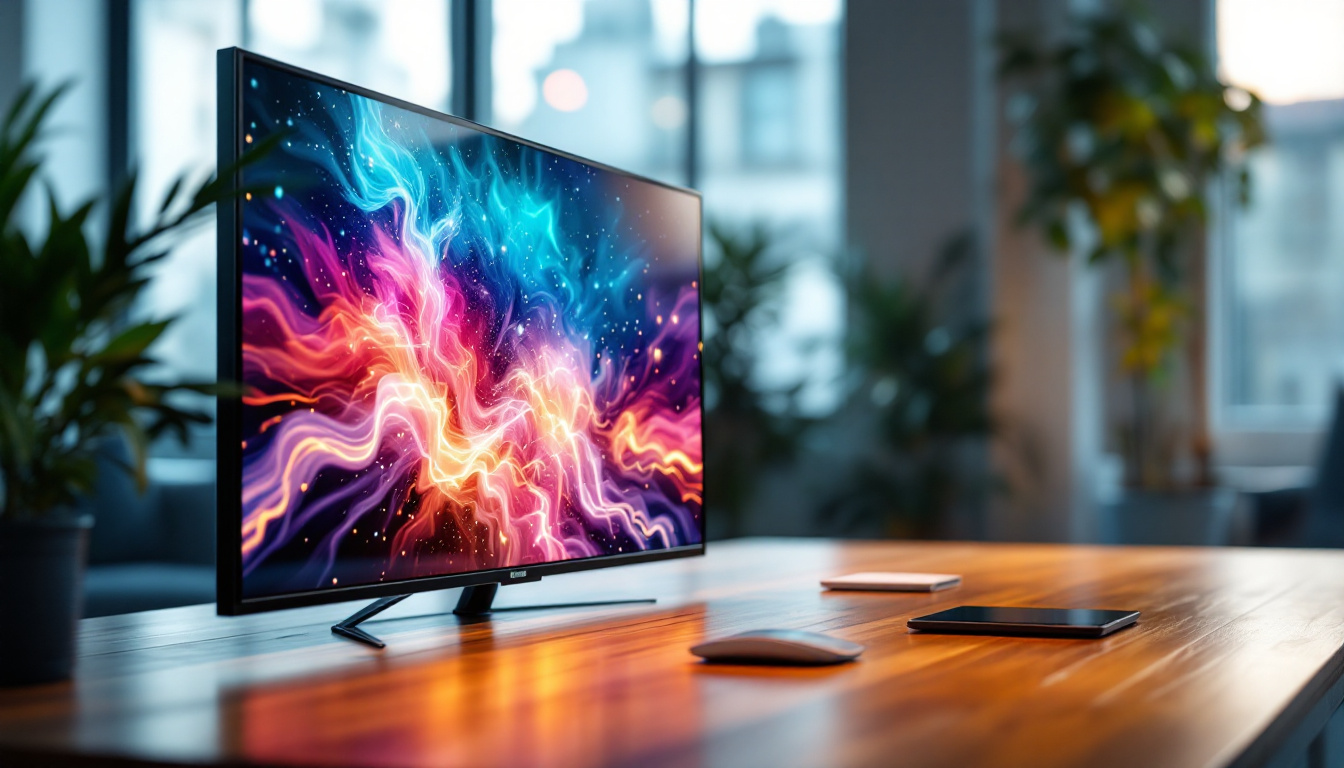 A photograph of a vibrant led lcd display showcasing a dynamic image or video