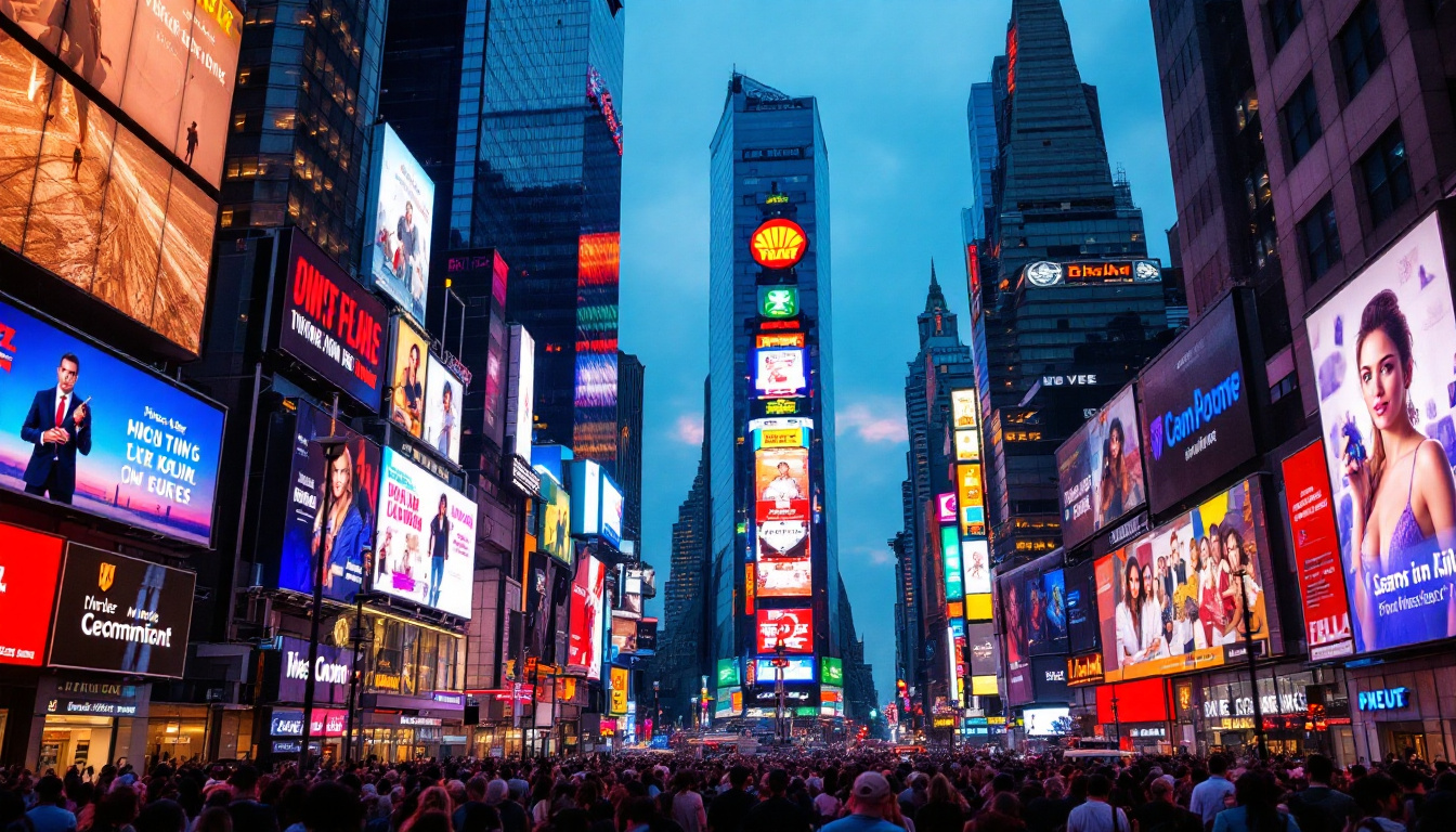 A photograph of capture a photograph of the vibrant times square at dusk