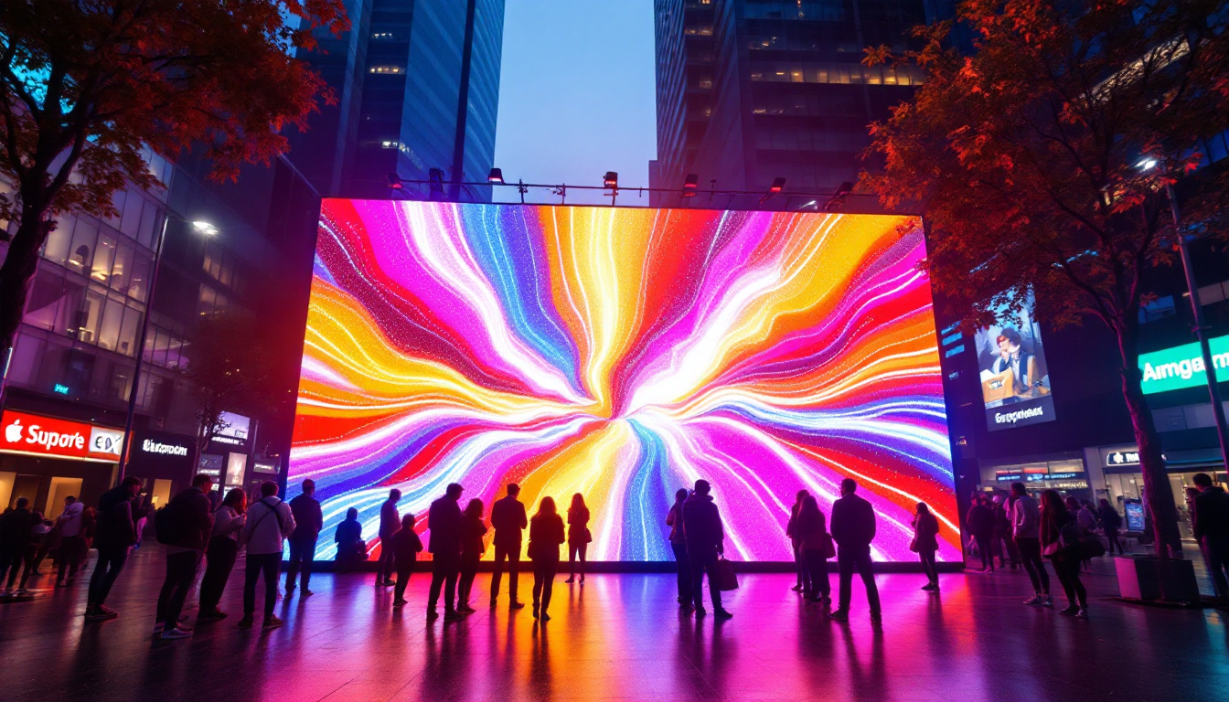 A photograph of a vibrant led digital display in an outdoor setting