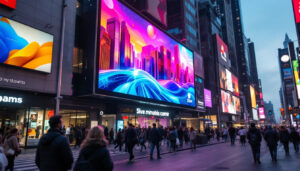 A photograph of a vibrant led billboard in a bustling urban setting