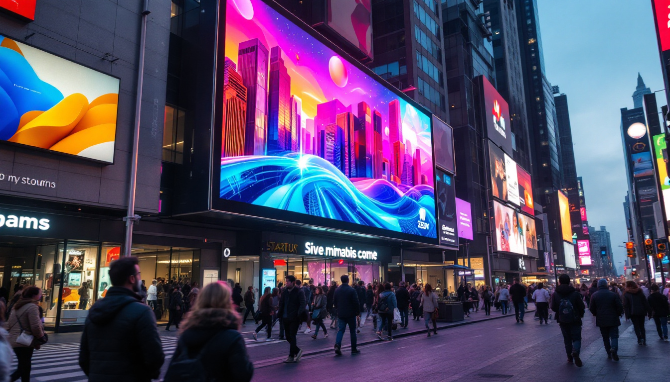A photograph of a vibrant led billboard in a bustling urban setting