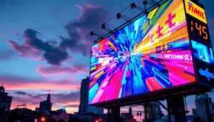 A photograph of a vibrant led billboard in an urban setting