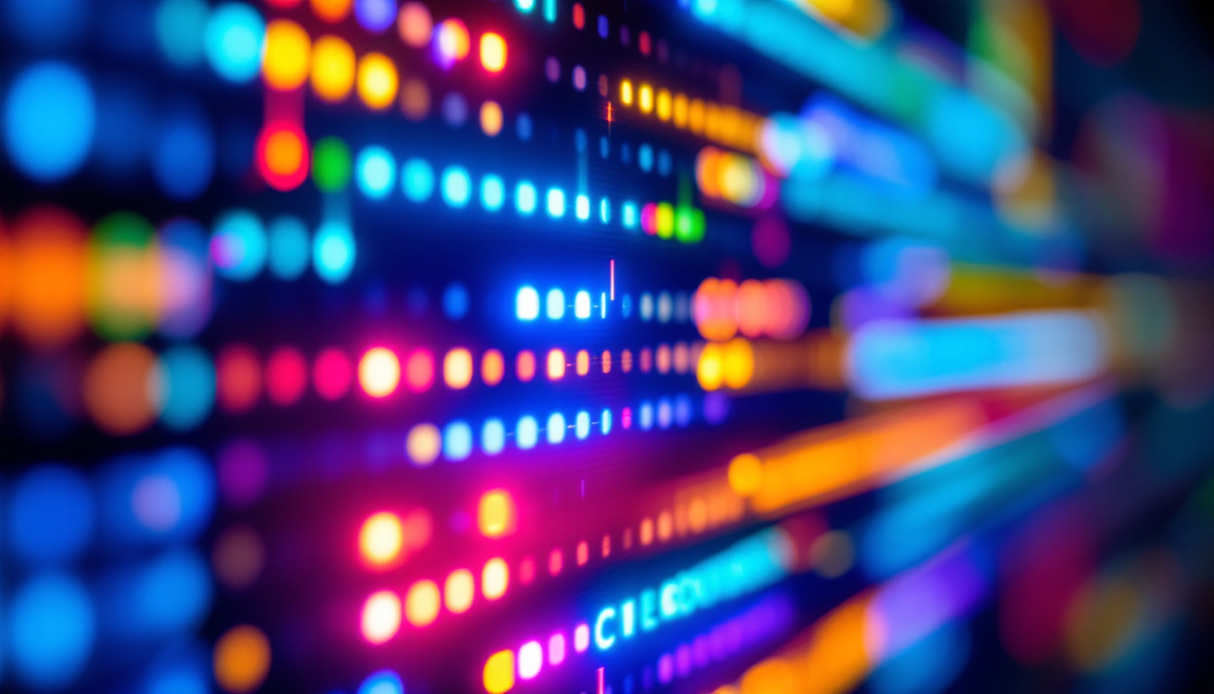A photograph of a close-up view of a vibrant led display showcasing various colors and contrast levels