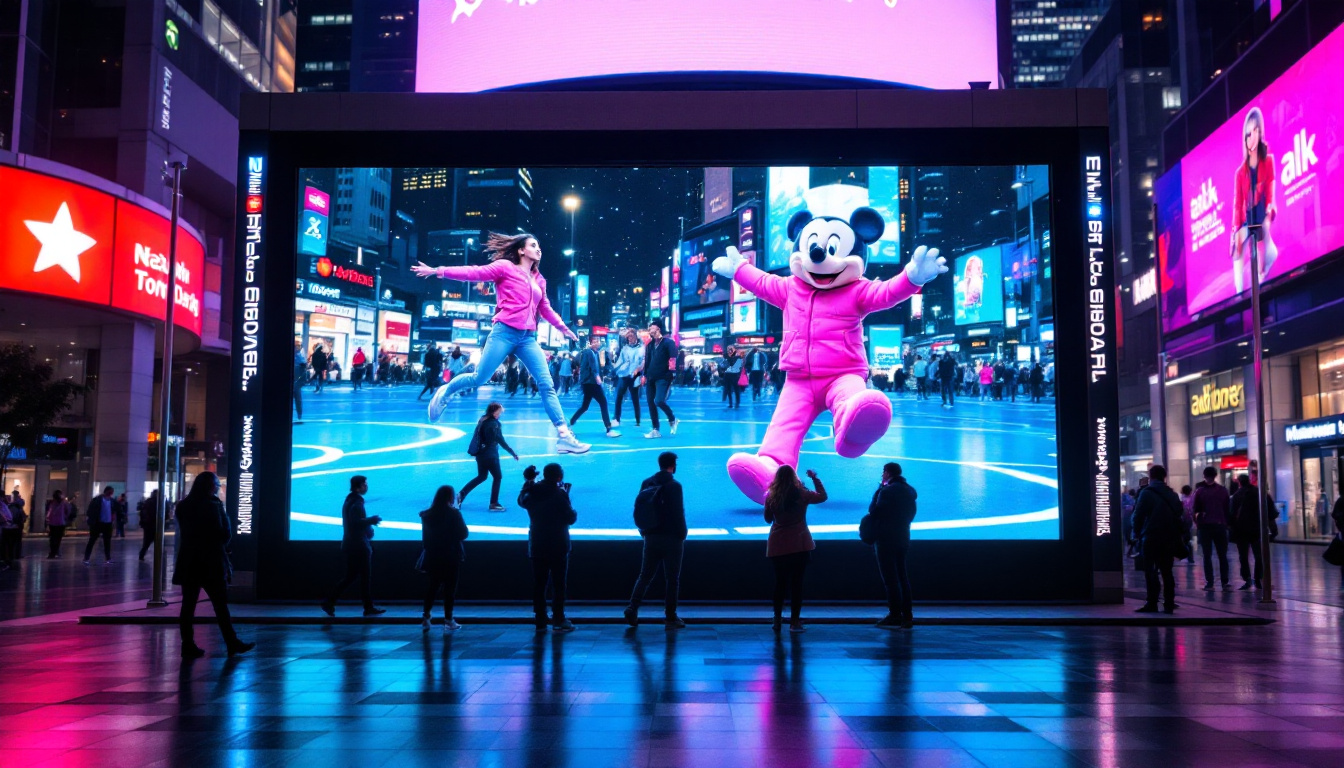 A photograph of capture a photograph of a vibrant led display in an urban setting
