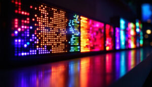 A photograph of a vibrant led display showcasing a range of colors and brightness levels