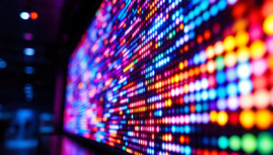 A photograph of a vibrant led display in action