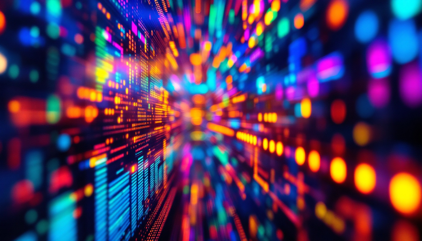 A photograph of a close-up shot of a vibrant led display in action