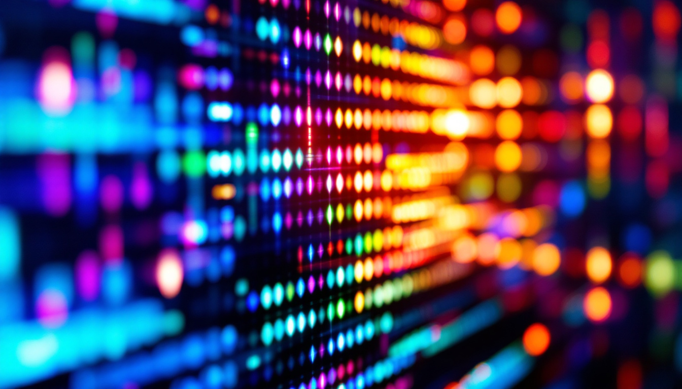 A photograph of a close-up of an led display showcasing vibrant colors and varying brightness levels