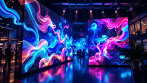 A photograph of a vibrant 3d led screen in action
