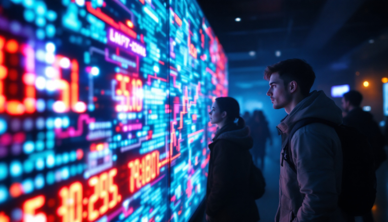 A photograph of a vibrant led display in a dimly lit environment