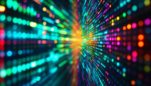 A photograph of a vibrant led display showcasing dynamic visuals