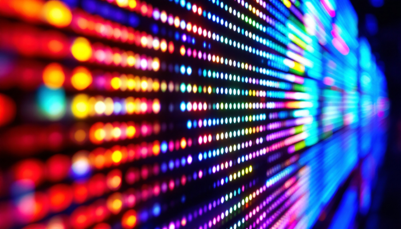 A photograph of a vibrant led display showcasing a variety of colors and brightness levels
