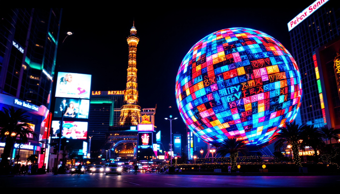 A photograph of capture a photograph of the iconic led display of the big ball in las vegas