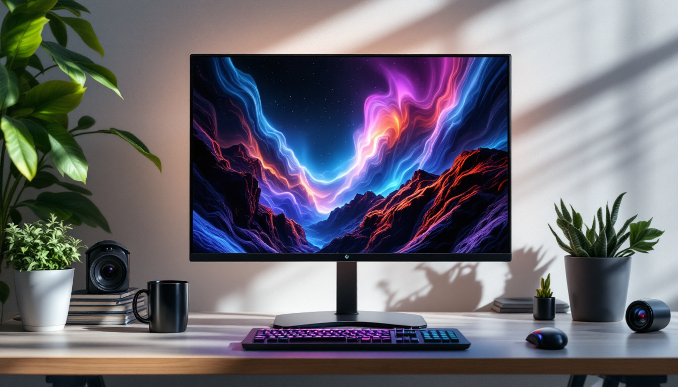 A photograph of a vibrant led monitor displaying a high-contrast image