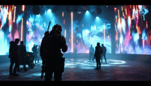 A photograph of capture a photograph of a vibrant led volume stage in action