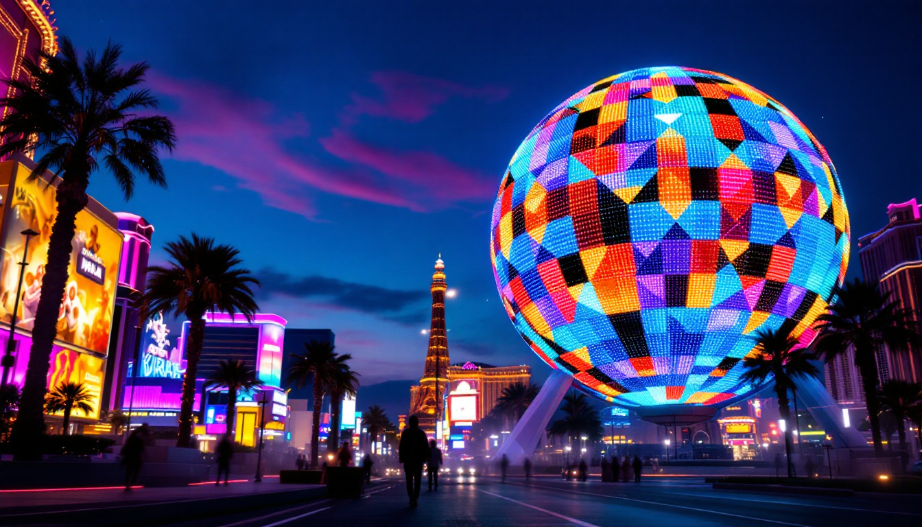A photograph of capture a photograph of the iconic led display on the big ball in las vegas